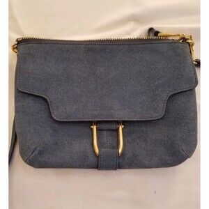 Aimee Kestenberg Fold Over Crossbody Bag in Blue Denim Jean Purse Gold Details